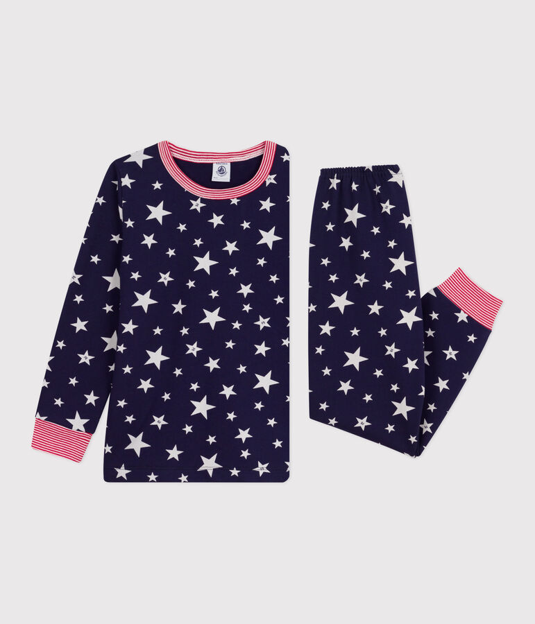 Children's pyjamas in star-print fleece blue/white
