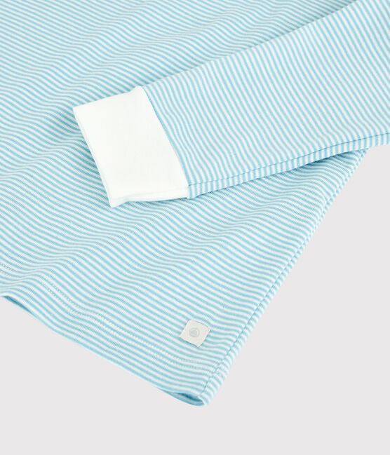 Boys' Stripy Cotton Pyjamas TIKI blue/MARSHMALLOW white