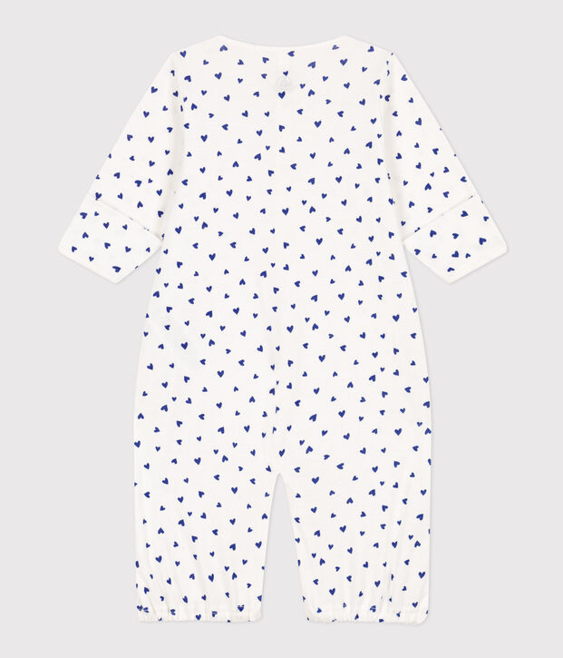 Heart Patterned Cotton Jumpsuit/Sleeping Bag white/blue