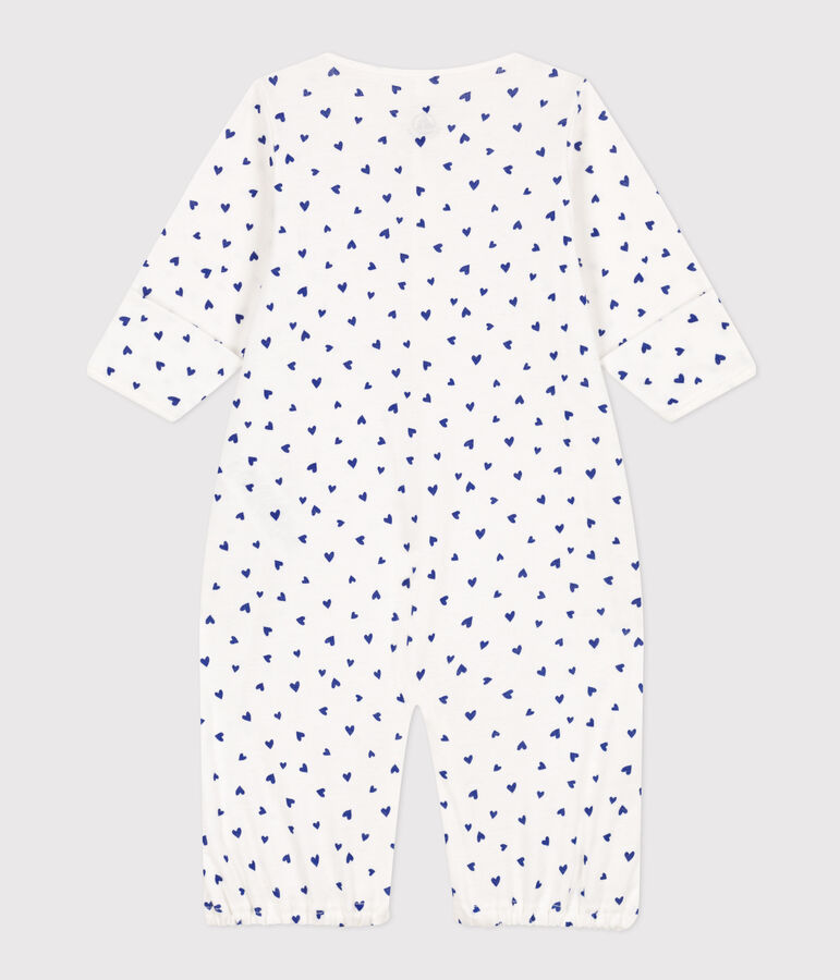 Heart Patterned Cotton Jumpsuit/Sleeping Bag white/blue