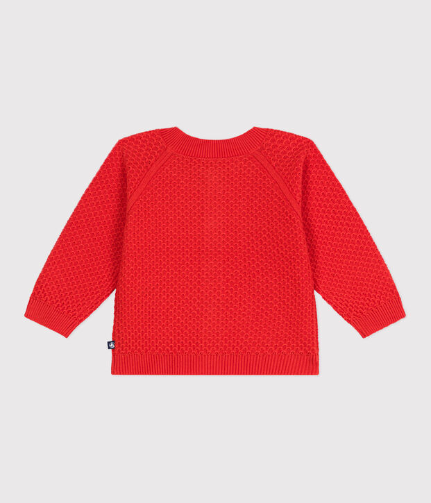 Babies' cotton cardigan in a decorative stitch red