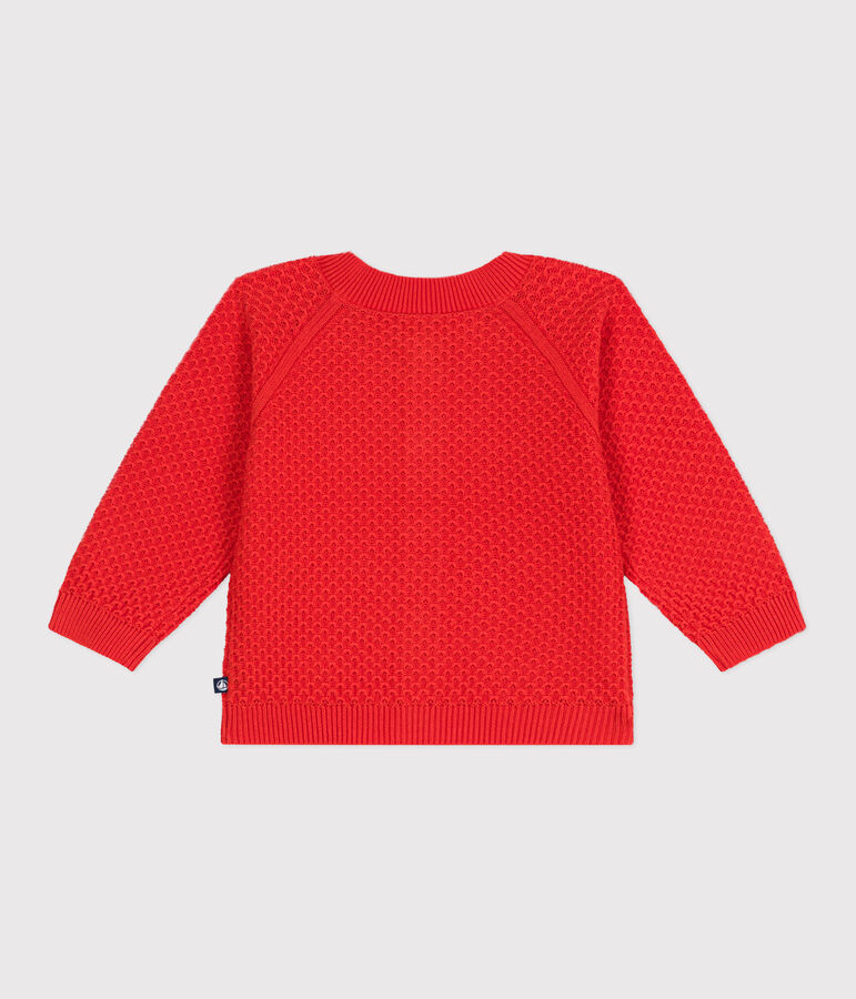 Babies' cotton cardigan in a decorative stitch red