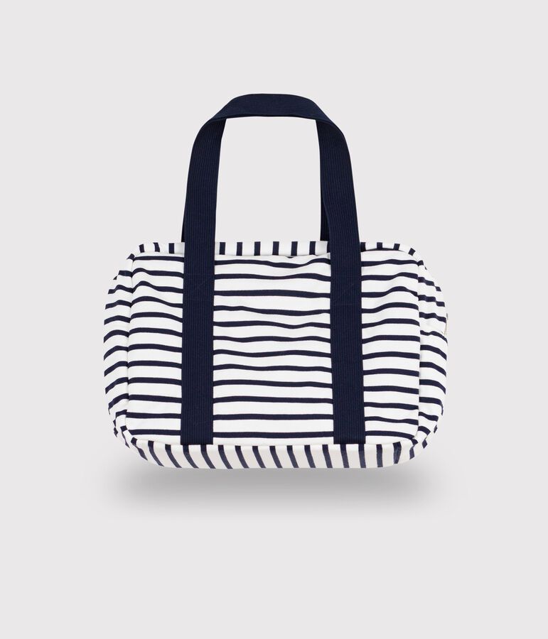 Babies' striped cotton maternity bag MARSHMALLOW white/SMOKING blue