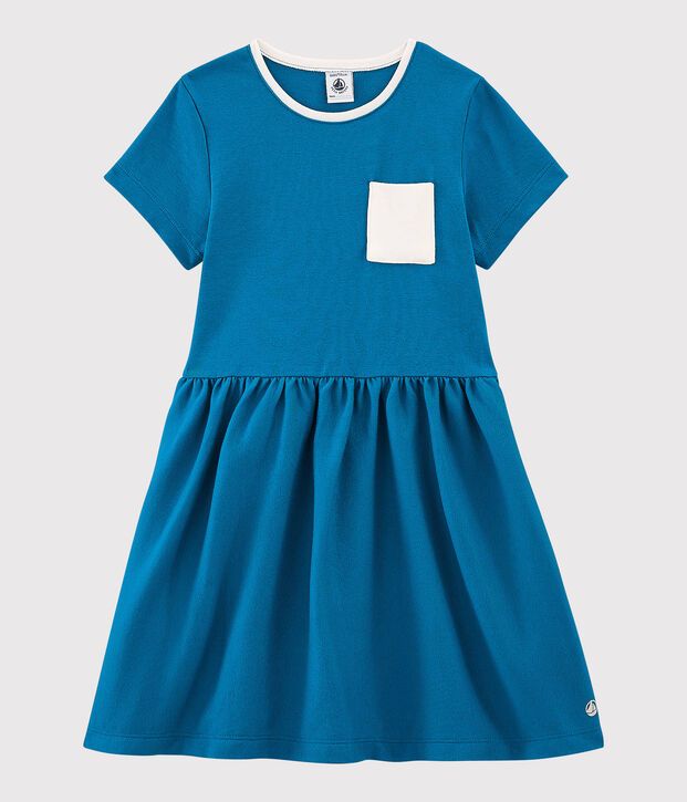 Girls' Short-Sleeved Cotton Dress blue