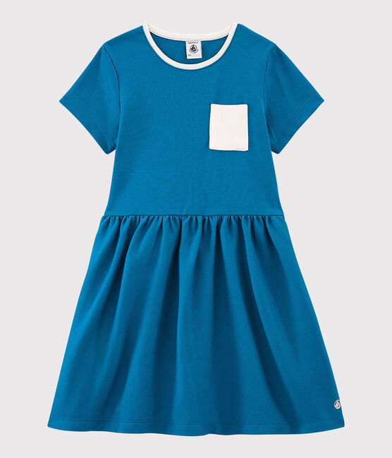 Girls' Short-Sleeved Cotton Dress MYKONOS blue