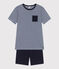 Children's short stripy cotton pyjamas MEDIEVAL blue/MULTICO white