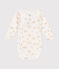 Babies' long-sleeved wrapover cotton bodysuit MARSHMALLOW /BEIGE