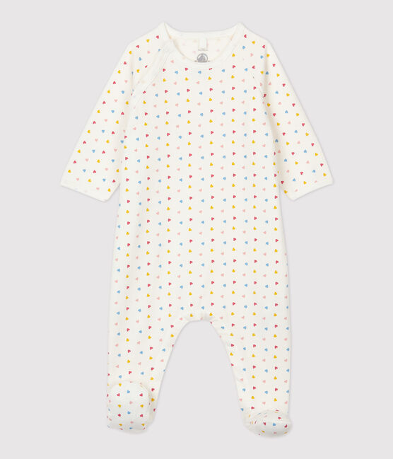 Babies' Organic Cotton Fleece Sleepsuit MARSHMALLOW+OCRE white/MULTICO