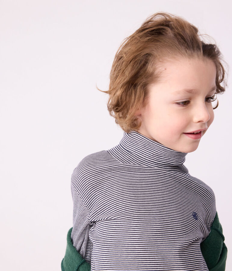 Children's cotton roll neck for girls or boys blue/white