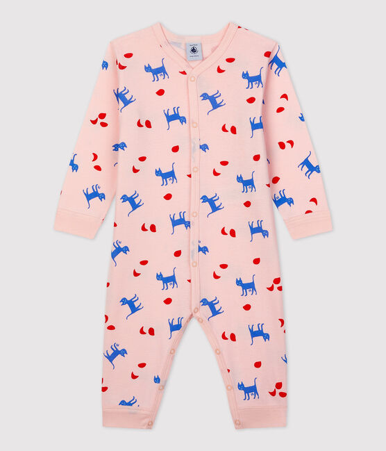 Babies' Footless Decorative Cotton Sleepsuit MINOIS pink/MULTICO white