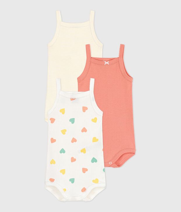 Babies' heart pattern strappy cotton bodies - 3-Pack multicolor