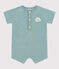 Babies' short-sleeved plain cotton towelling playsuit with a badge PAUL green