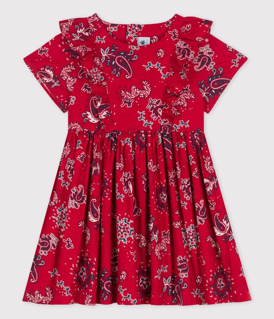 Girls' Short-Sleeved Poplin Dress TERKUIT red/MULTICO white