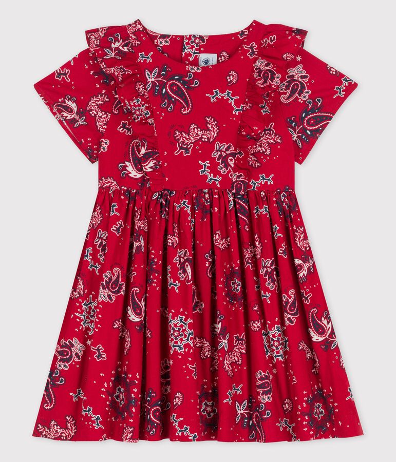 Girls' Short-Sleeved Poplin Dress red/multicolor