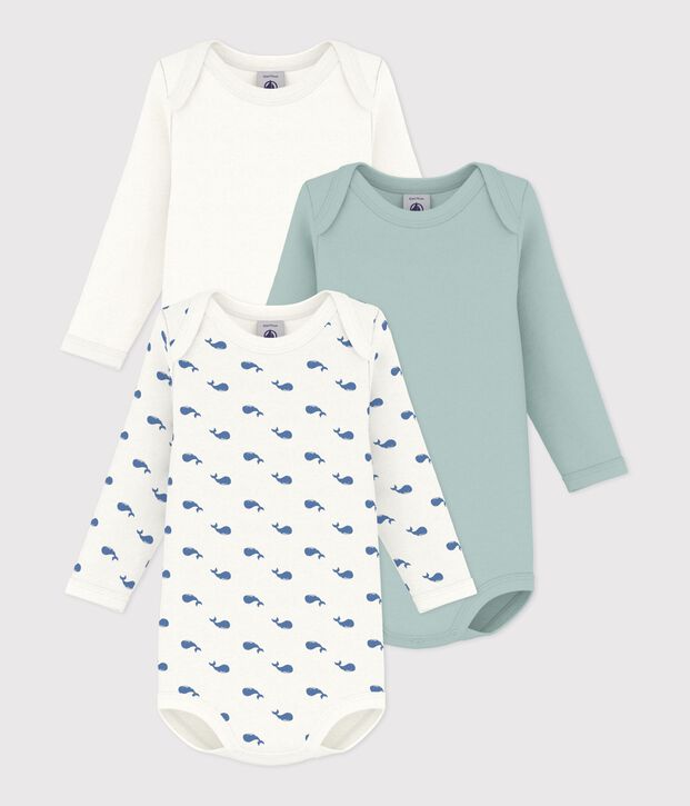 Pack of babies' long-sleeved whale-print cotton bodies multicolor