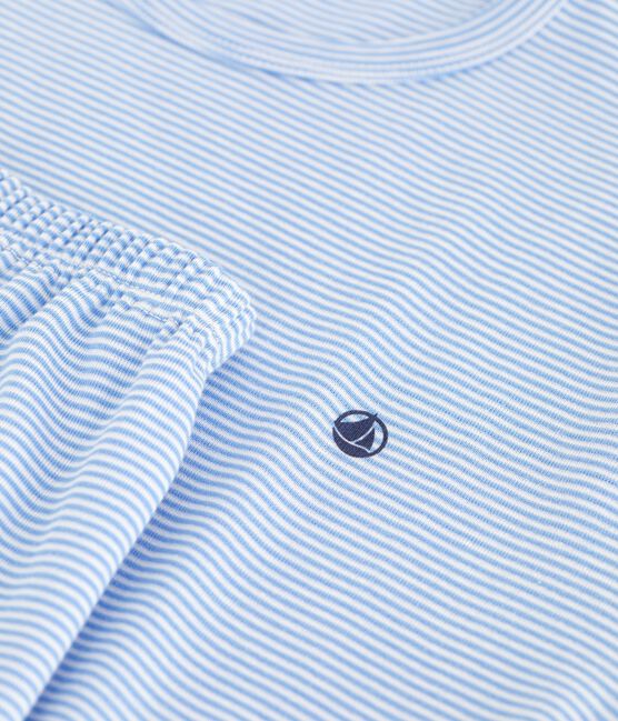 Children's short stripy cotton pyjamas EDNA blue/MARSHMALLOW white
