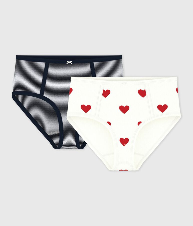Women's Heart and Stripe High-Waisted Cotton Briefs - 2-Pack Variante 1 PACK