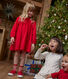 Girls' long-sleeved dress in plain velvet
