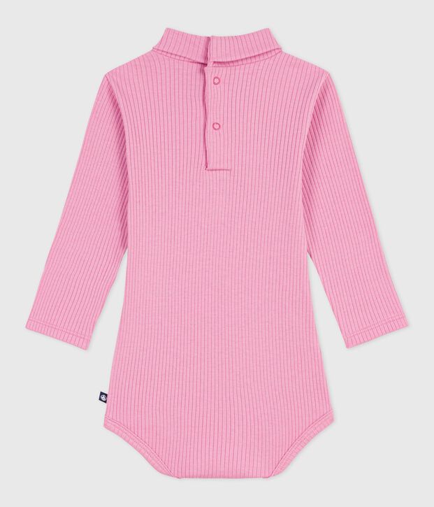 Babies' plain cotton rollneck body pink