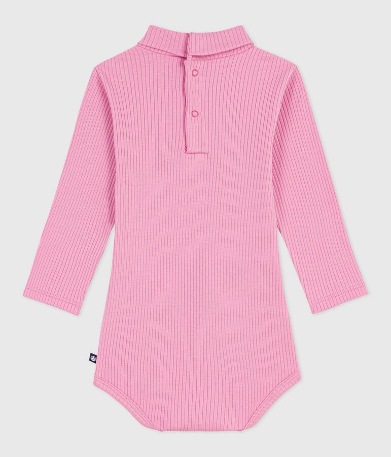 Babies' plain cotton rollneck body pink