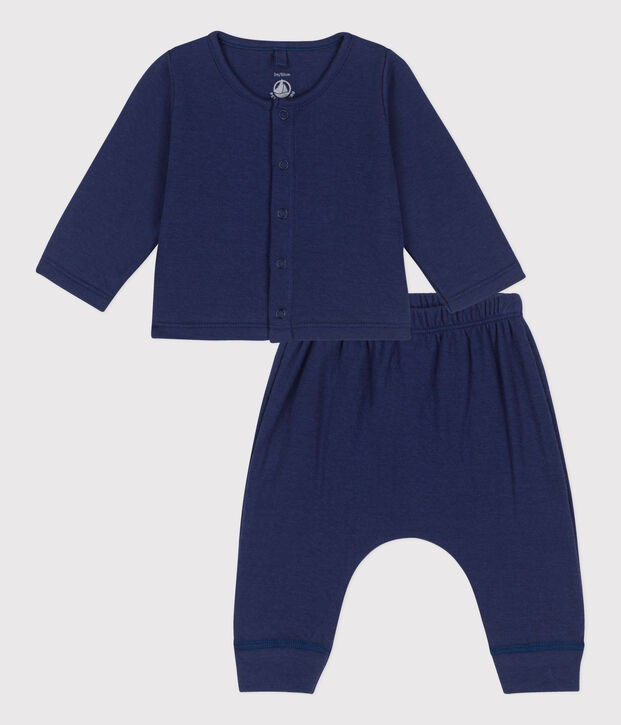 Babies' Organic Plain Tube Knit Clothing - 2-Piece Set blue