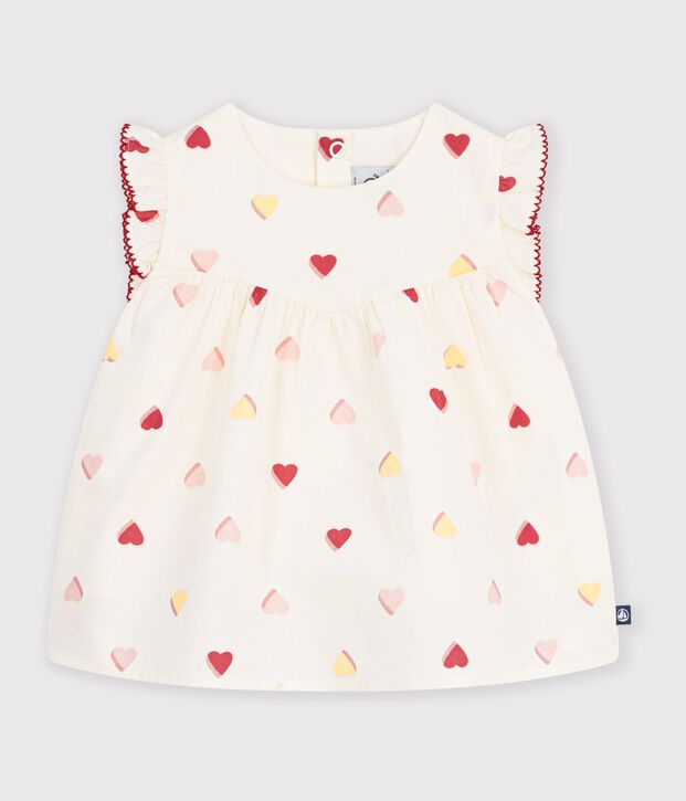 Babies' sleeveless heart-print cotton poplin blouse Ecru/multicolor