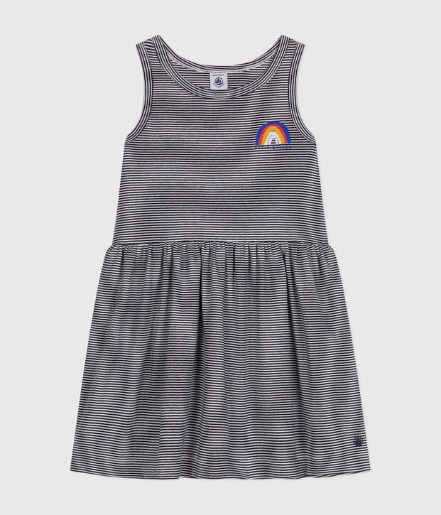 Girls' sleeveless cotton dress blue/white