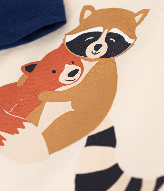 Babies' long-sleeved fine jersey T-shirt Ecru/blue