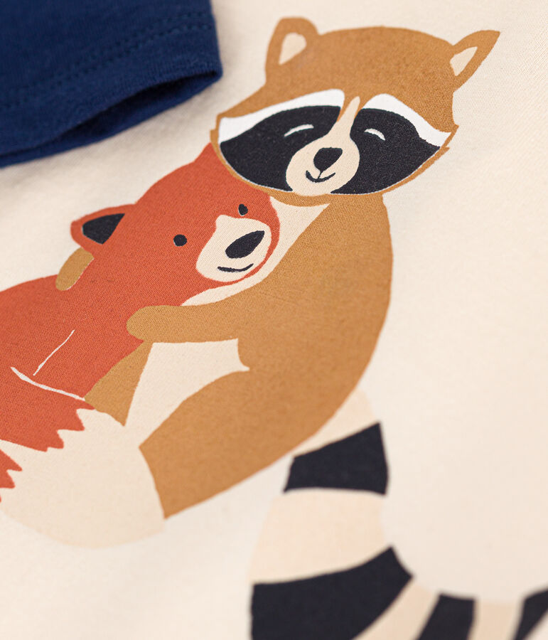 Babies' long-sleeved fine jersey T-shirt Ecru/blue