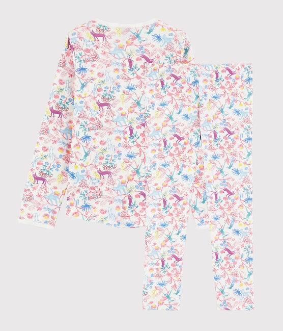Girls' Jungle Print Cotton Pyjamas MARSHMALLOW white/MULTICO white