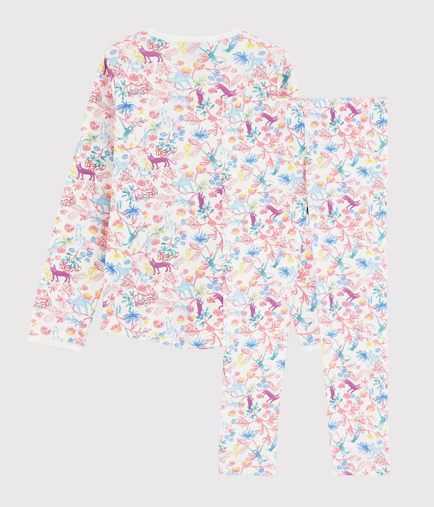 Girls' Jungle Print Cotton Pyjamas white/multicolor