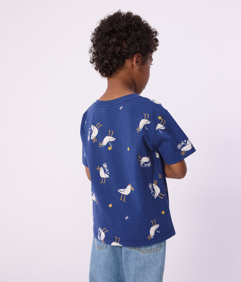Children's short-sleeved seagull print cotton T-shirt blue/multicolor