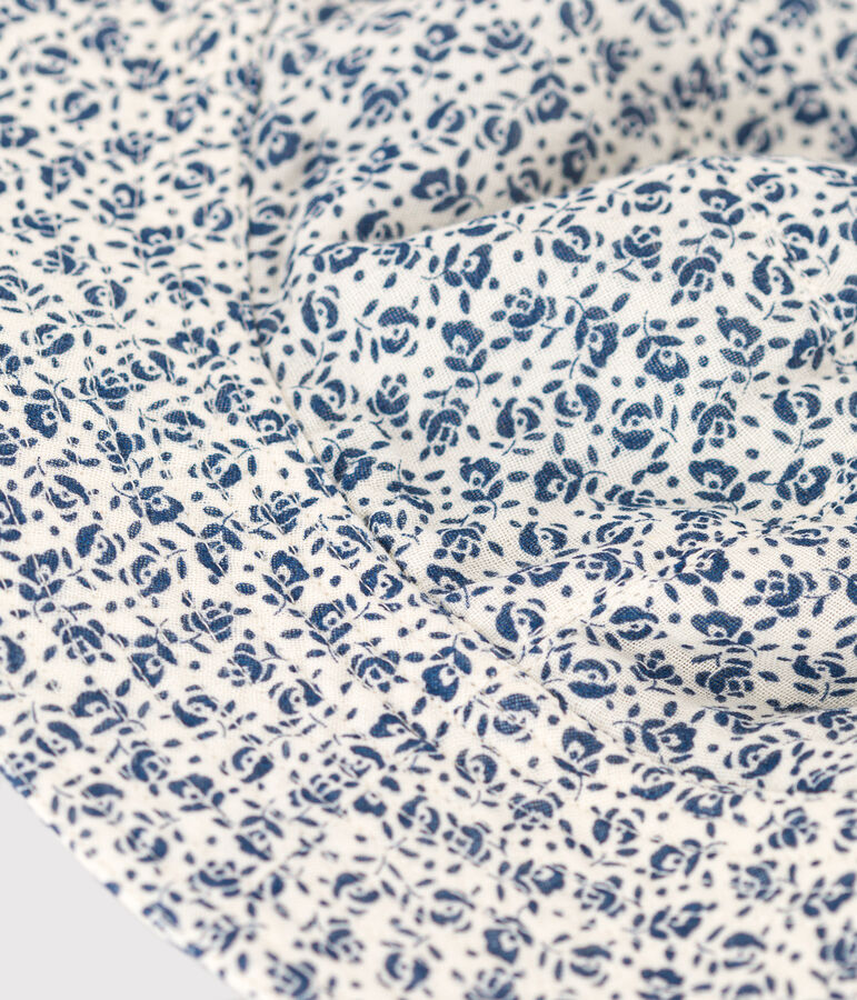 Girls' Blue Floral Cotton Gauze Floppy Sun Hat Ecru/blue