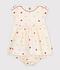 Babies' short-sleeved cotton dress printed with hearts. Ecru/multicolor