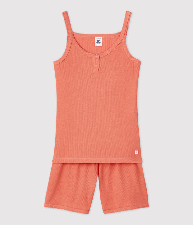 Girls' Plain Papaya Cotton and Tencel Short Pyjamas pink
