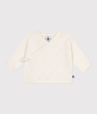 Babies' wool and cotton openwork knit wrapover top