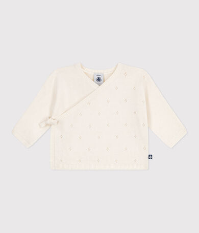 Babies' wool and cotton openwork knit wrapover top