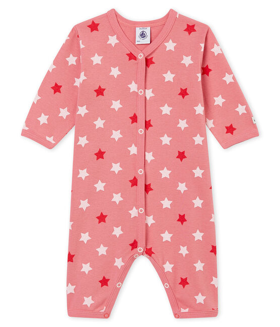 Baby girl's footless sleepsuit CHEEK pink/MULTICO white
