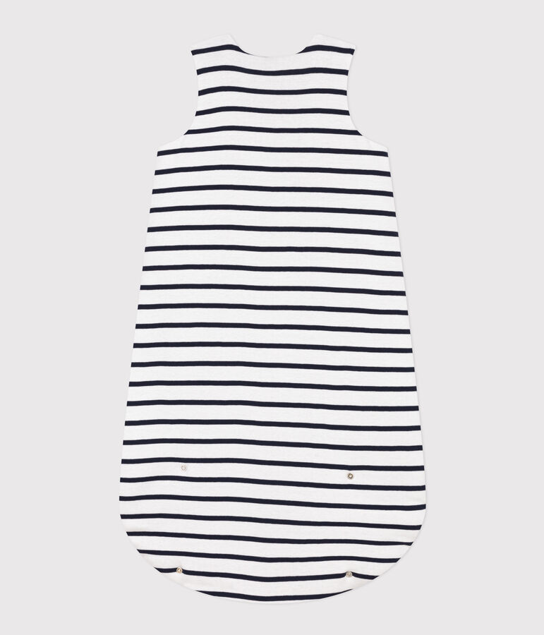 Stripy cotton 2 TOG sleeping bag white/blue