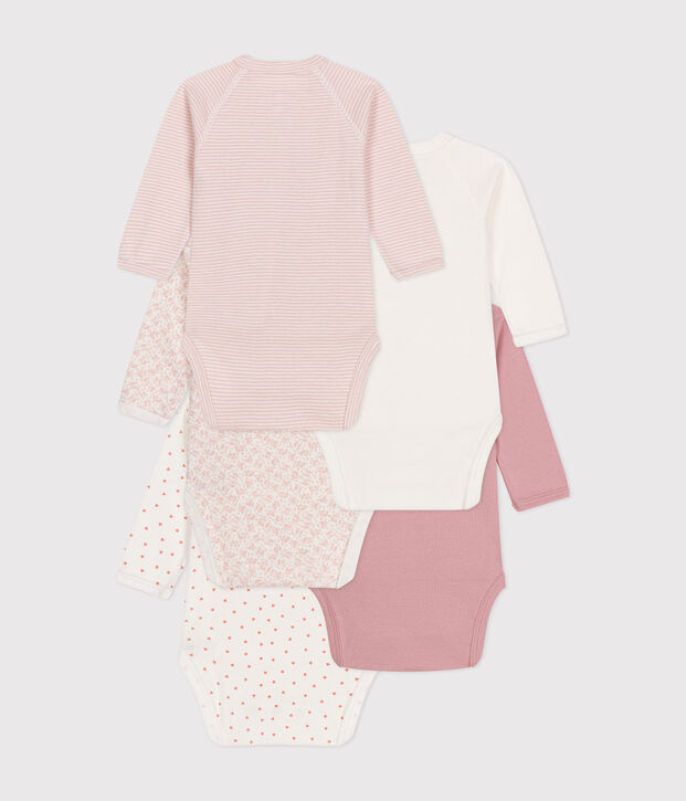 Babies' Long-Sleeved Wrapover Cotton Bodysuits - 5-Pack multicolor