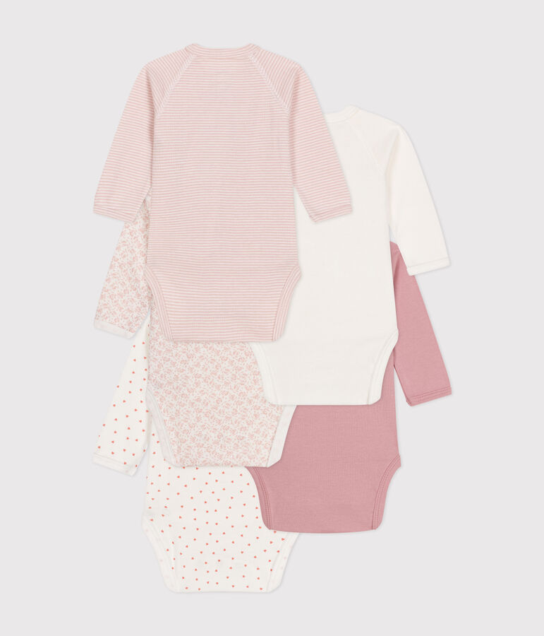 Babies' Long-Sleeved Wrapover Cotton Bodysuits - 5-Pack multicolor