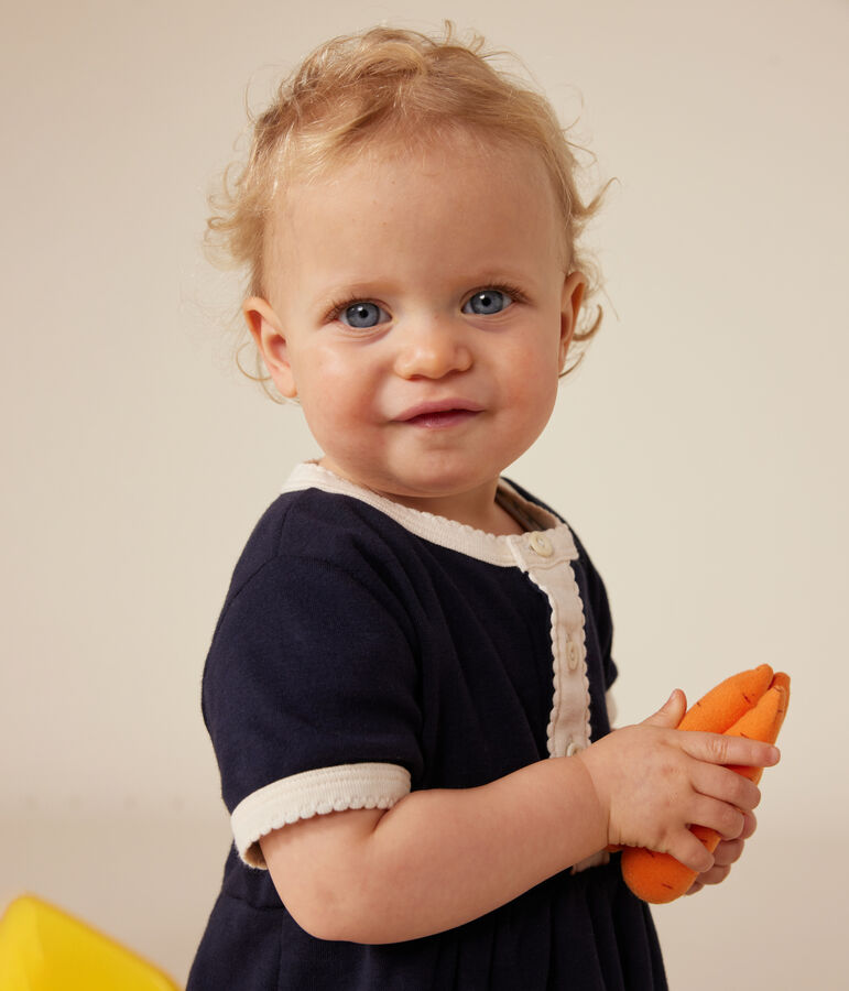 Babies' cotton short-sleeved dress blue