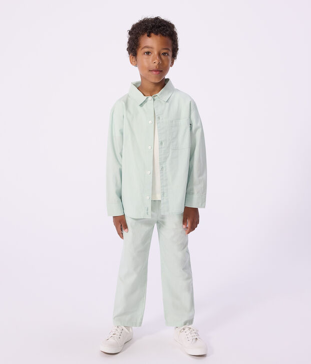 Children's long-sleeved plain cotton shirt green