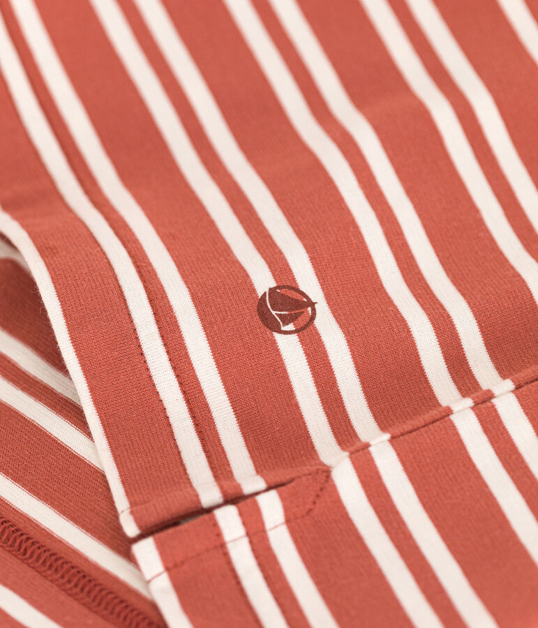 Women's Boxy Stripy Cotton T-Shirt brown/ecru