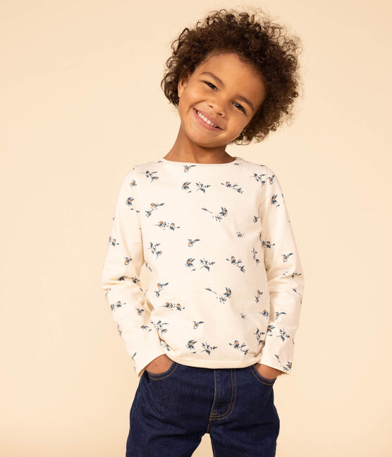 Girls' long-sleeved floral print cotton T-shirt AVALANCHE white/MULTICO