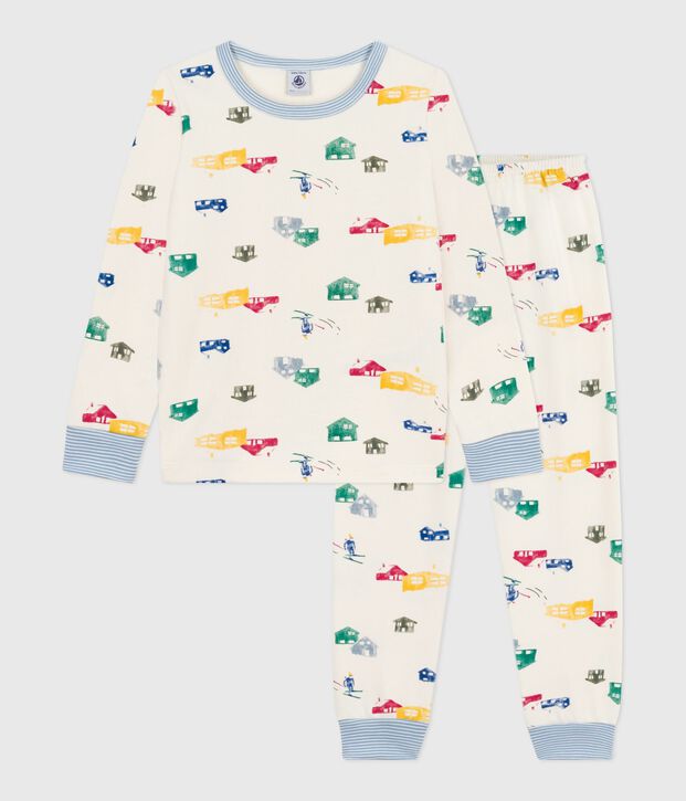 Children's pyjamas in chalet-print fleece Ecru/multicolor
