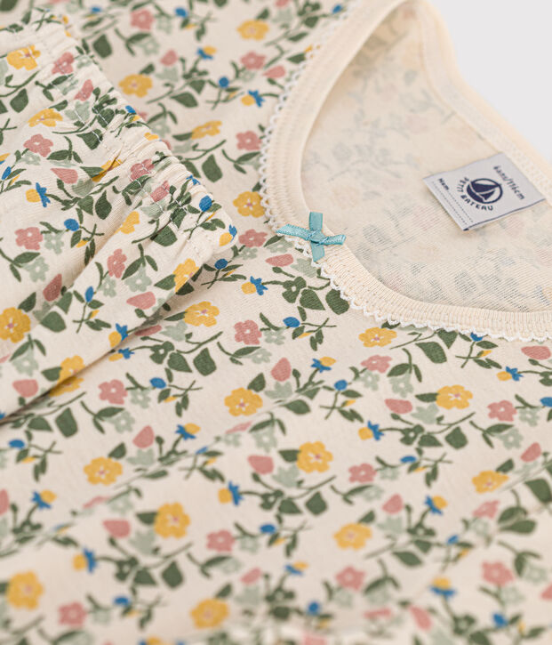 Children's Cotton Floral Print Pyjamas Ecru/multicolor