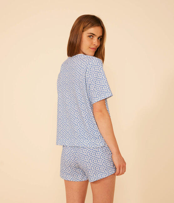 Women's Floral-pattern Cotton Pyjama Shorts and T-shirt MARSHMALLOW blue/INCOGNITO