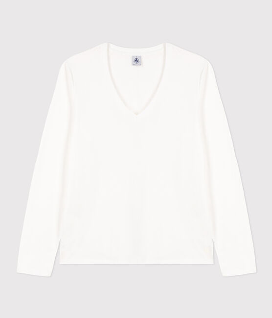 Women's The Straight long-sleeved V-necked fine jersey T-shirt ECUME white
