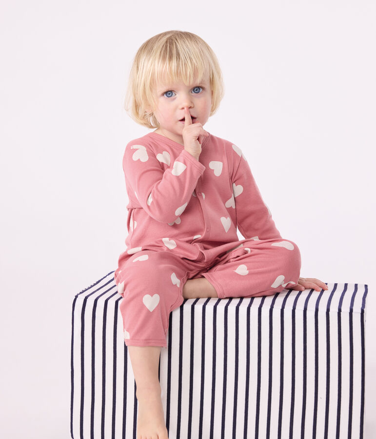 Babies' printed cotton footless pyjama suit pink/white
